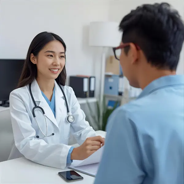 Doctor consulting a patient about test of cure