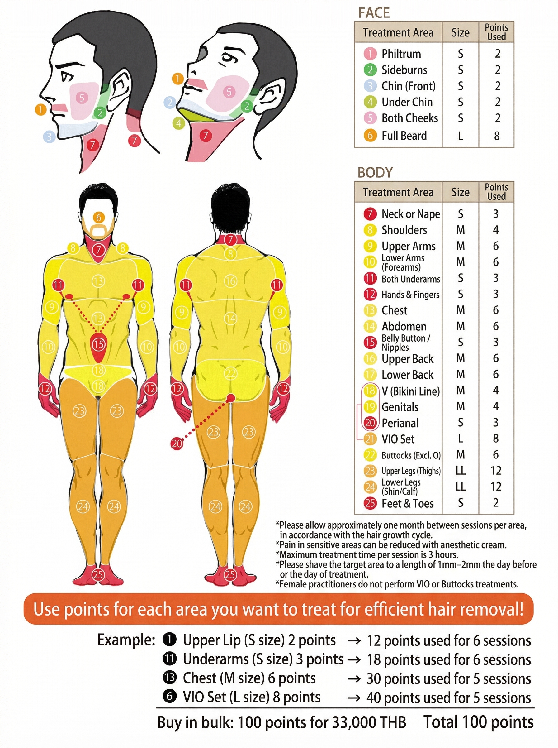 Laser Hair Removal Point Chart